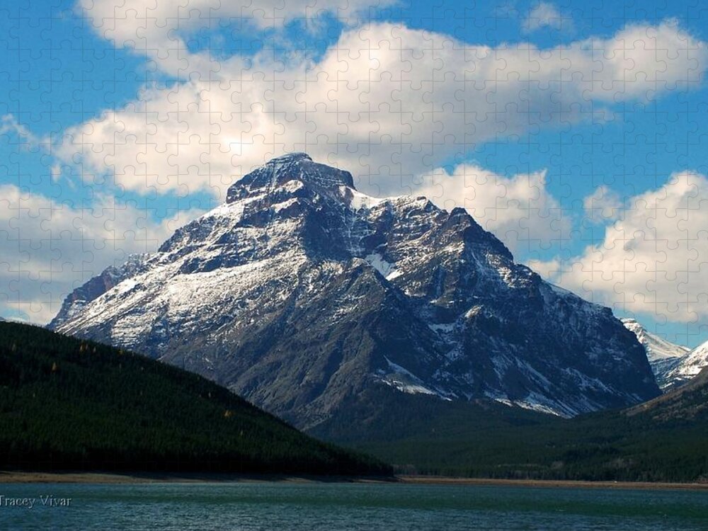 Rising Wolf Mountain Jigsaw Puzzle featuring the photograph Two Medicine Lake and Rising Wolf Mountain by Tracey Vivar