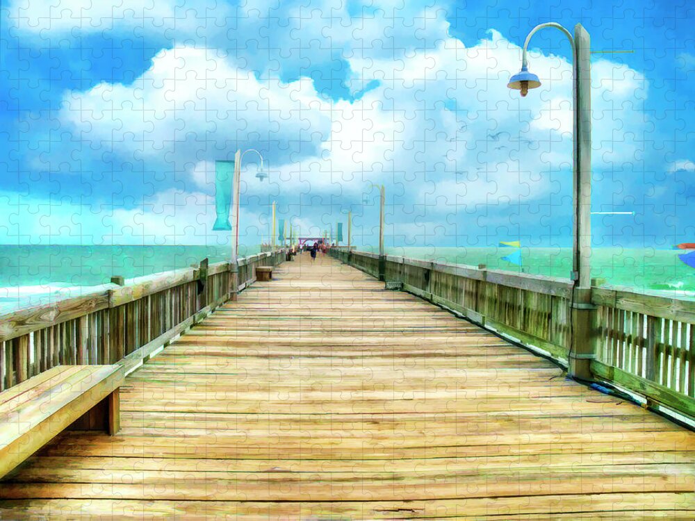 Tybee Jigsaw Puzzle featuring the photograph Tybee Island Pier in Watercolor by Tammy Wetzel