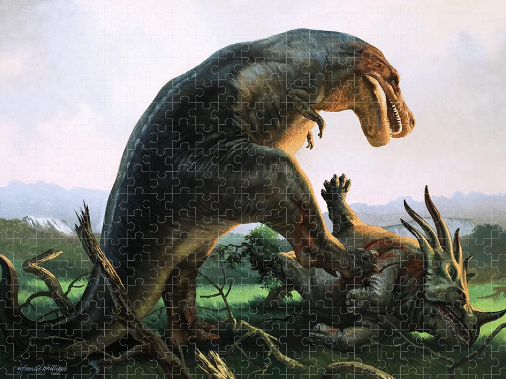 Tyrannosaurus Rex Eating A Styracosaurus Jigsaw Puzzle