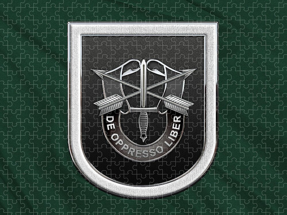 'u.s. Army Special Forces' Collection By Serge Averbukh Jigsaw Puzzle featuring the digital art U. S. Army 5th Special Forces Group - 5 S F G Beret Flash over Green Beret Felt by Serge Averbukh