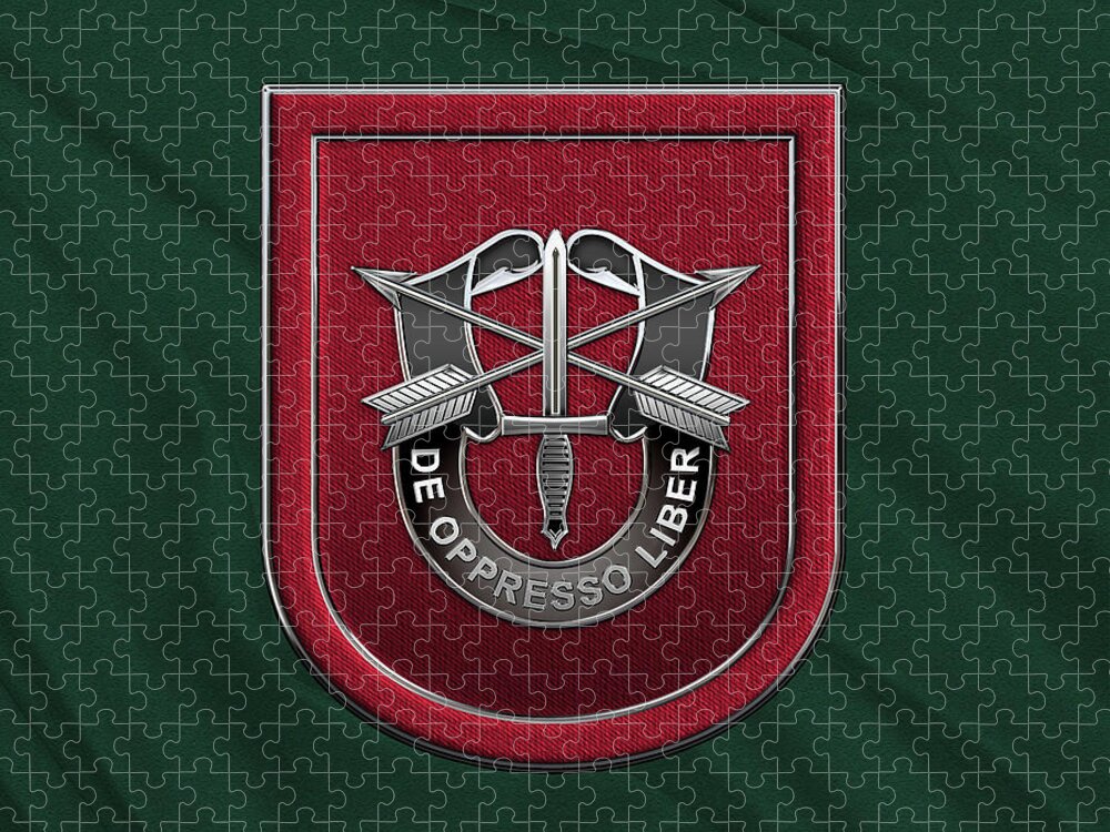 'u.s. Army Special Forces' Collection By Serge Averbukh Jigsaw Puzzle featuring the digital art U. S. Army 7th Special Forces Group - 7 S F G Beret Flash over Green Beret Felt by Serge Averbukh