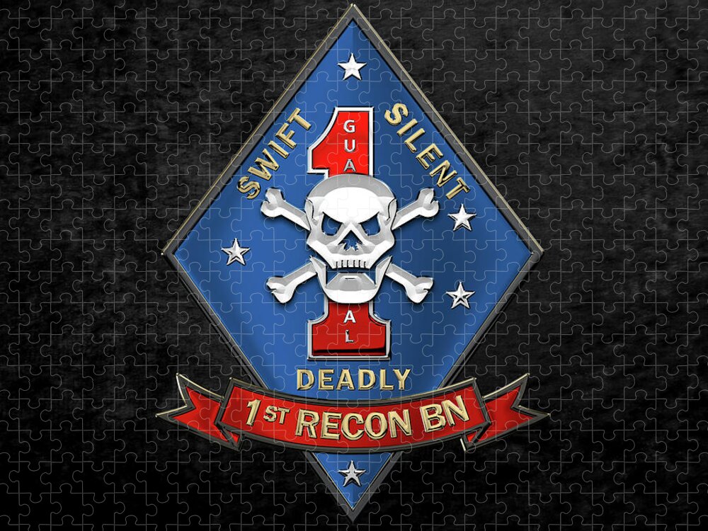 'military Insignia & Heraldry' Collection By Serge Averbukh Jigsaw Puzzle featuring the digital art U S M C 1st Reconnaissance Battalion - 1st Recon Bn Insignia over Black Velvet by Serge Averbukh