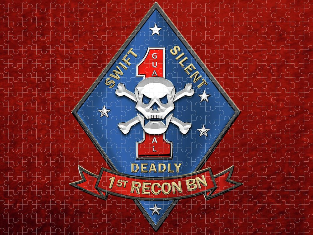 'military Insignia & Heraldry' Collection By Serge Averbukh Jigsaw Puzzle featuring the digital art U S M C 1st Reconnaissance Battalion - 1st Recon Bn Insignia over Red Velvet by Serge Averbukh