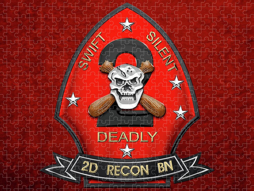 'military Insignia & Heraldry' Collection By Serge Averbukh Jigsaw Puzzle featuring the digital art U S M C 2nd Reconnaissance Battalion - 2nd Recon Bn Insignia over Red Velvet by Serge Averbukh