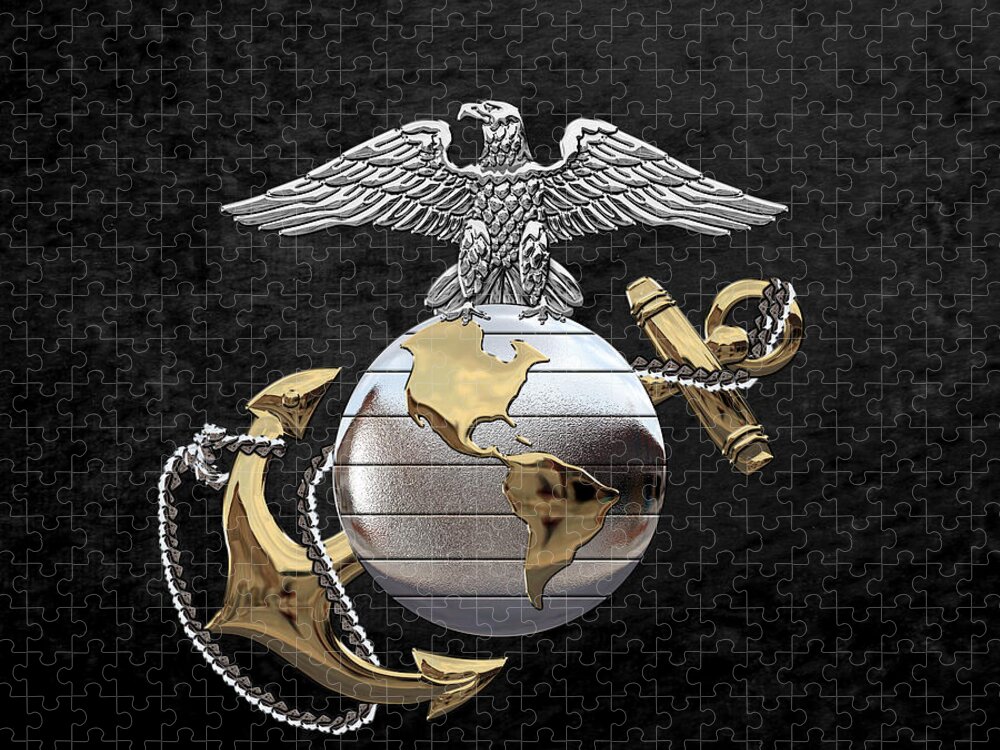 'usmc' Collection By Serge Averbukh Jigsaw Puzzle featuring the digital art U S M C Eagle Globe and Anchor - C O and Warrant Officer E G A over Black Velvet by Serge Averbukh