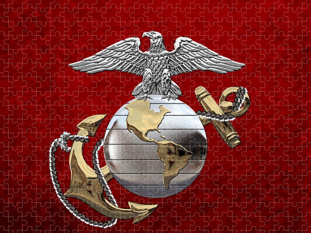 'usmc' Collection By Serge Averbukh Jigsaw Puzzle featuring the digital art U S M C Eagle Globe and Anchor - C O and Warrant Officer E G A over Red Velvet by Serge Averbukh