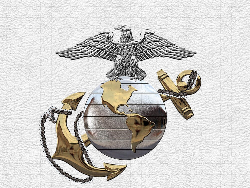 'usmc' Collection By Serge Averbukh Jigsaw Puzzle featuring the digital art U S M C Eagle Globe and Anchor - C O and Warrant Officer E G A over White Leather by Serge Averbukh
