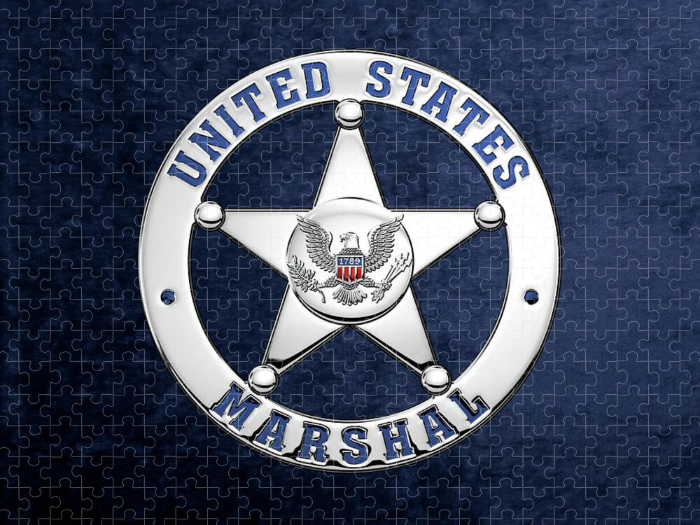 'law Enforcement Insignia & Heraldry' Collection By Serge Averbukh Jigsaw Puzzle featuring the digital art U. S. Marshals Service - U S M S Badge over Blue Velvet by Serge Averbukh