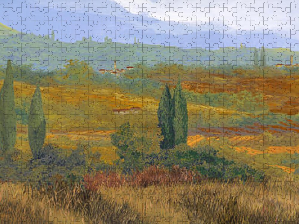 Landscape Jigsaw Puzzle featuring the painting un altro pomeriggio a spasso in Toscana by Guido Borelli
