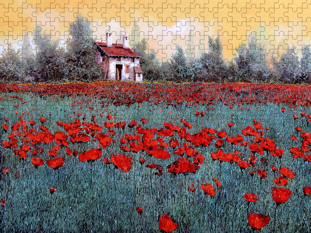 Poppy Field Jigsaw Puzzle featuring the painting Un Campo Di Papaveri by Guido Borelli