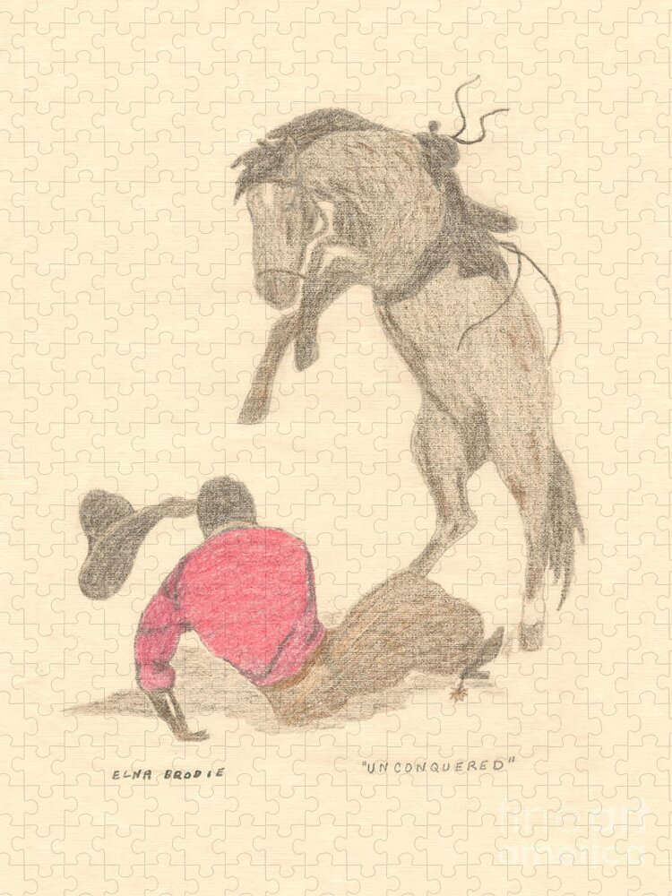 Elna Brodie Jigsaw Puzzle featuring the drawing Unconquered by Donna L Munro