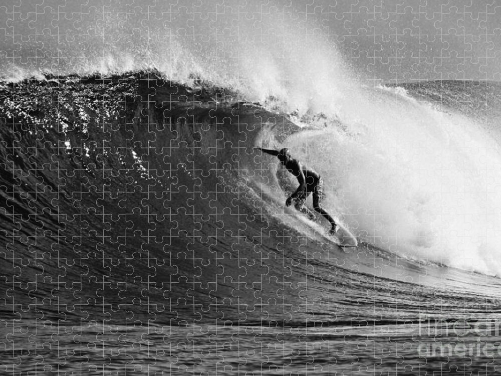 Surf Jigsaw Puzzle featuring the photograph Under the Lip in Black and White by Paul Topp