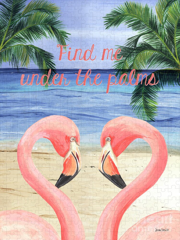 Flamingo Jigsaw Puzzle featuring the painting Under the Palms by Debbie DeWitt