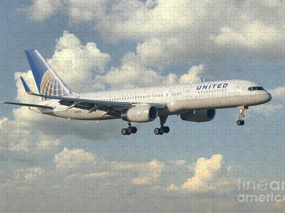 United Jigsaw Puzzle featuring the digital art United Airlines Boeing 757 by Airpower Art