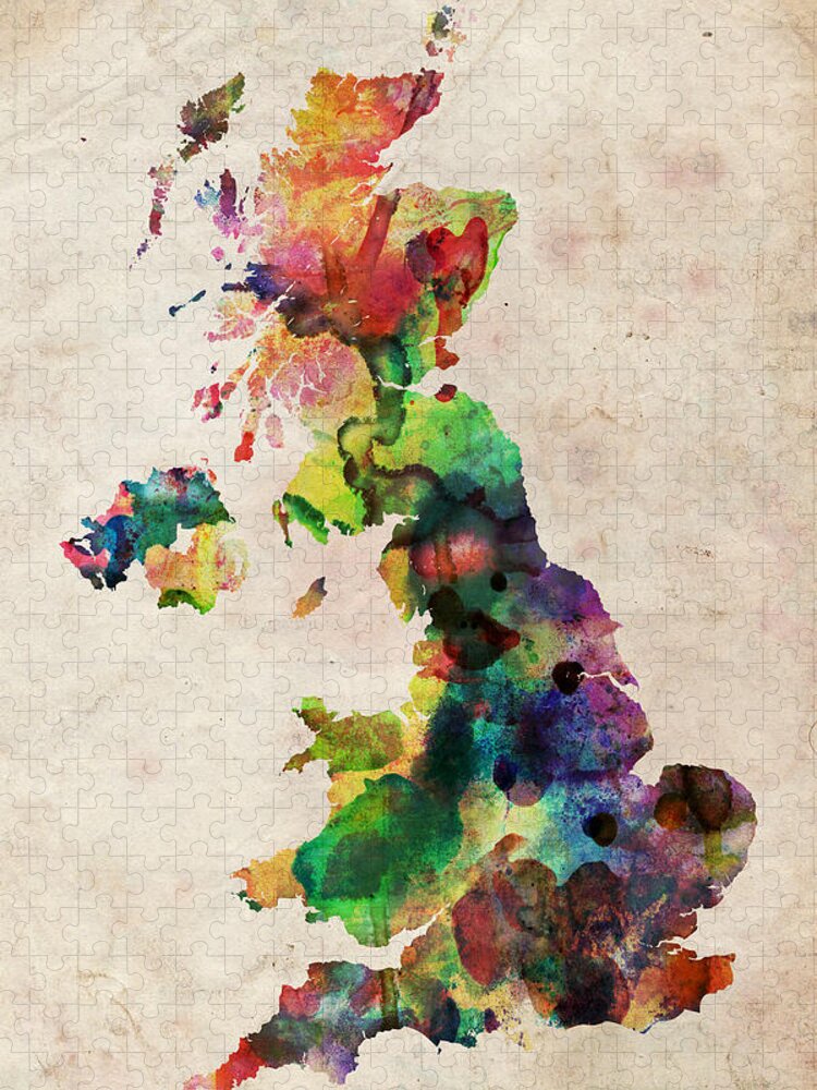 United Kingdom Map Jigsaw Puzzle featuring the digital art United Kingdom Watercolor Map by Michael Tompsett