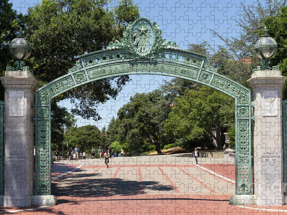 Wingsdomain Jigsaw Puzzle featuring the photograph University of California Berkeley Historic Sather Gate DSC4072 by Wingsdomain Art and Photography