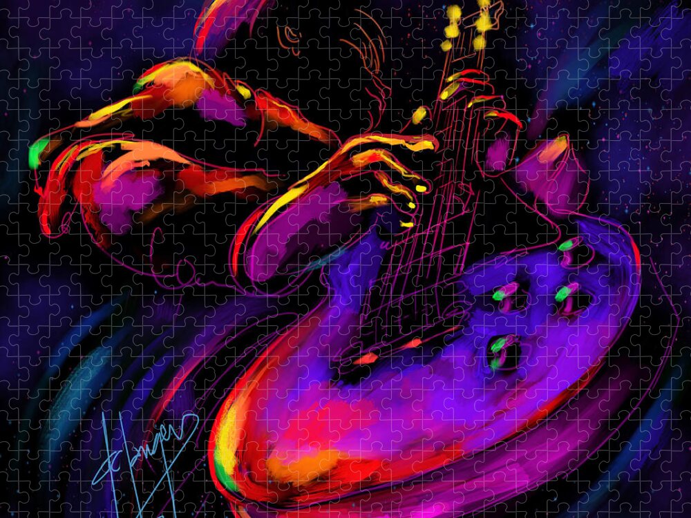 Guitar Jigsaw Puzzle featuring the painting Untitled Guitar Art by DC Langer