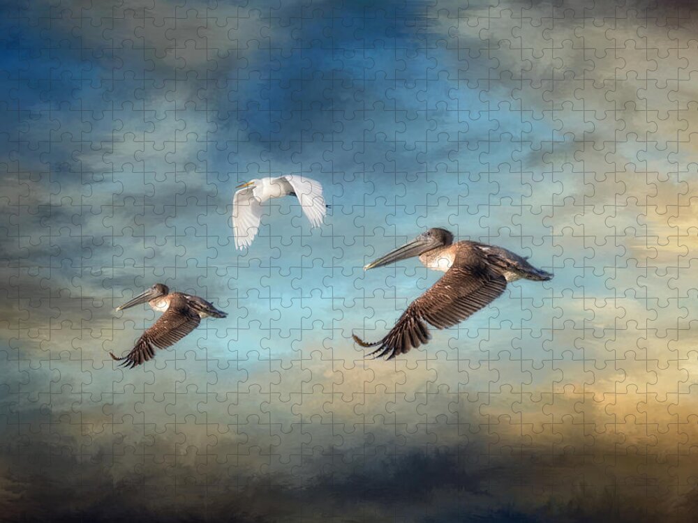 Pelican Jigsaw Puzzle featuring the photograph Up and Away by Kim Hojnacki