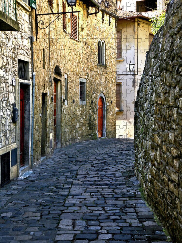 Street View Jigsaw Puzzle featuring the photograph Up The Street Montefioralle Tuscany Italy by Lily Malor