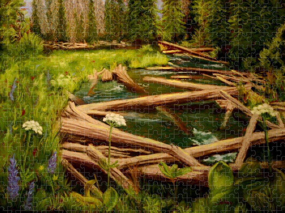 River Jigsaw Puzzle featuring the painting Upper Deschutes by Nancy Jolley