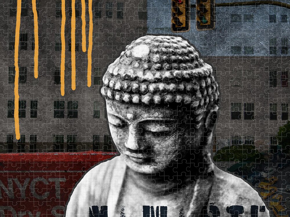 Buddha Jigsaw Puzzle featuring the mixed media Urban Buddha by Linda Woods