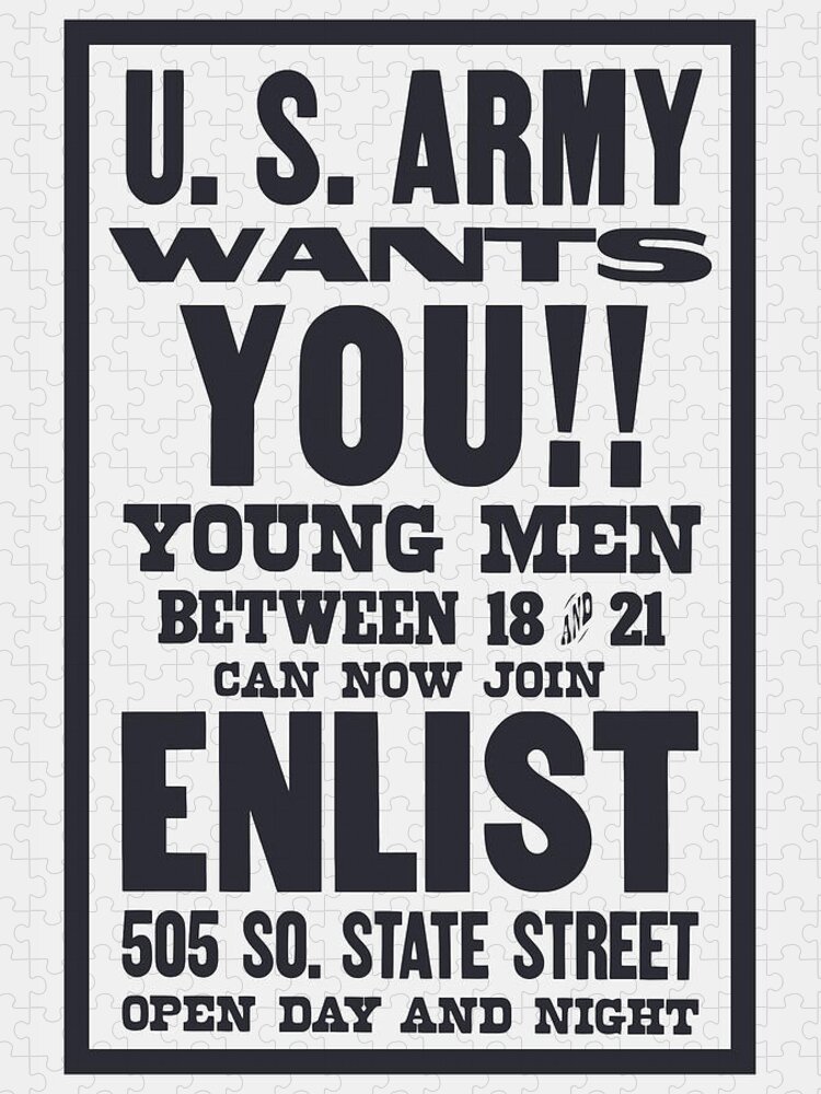 Recruiting Jigsaw Puzzle featuring the digital art US Army Wants You - WW1 by War Is Hell Store