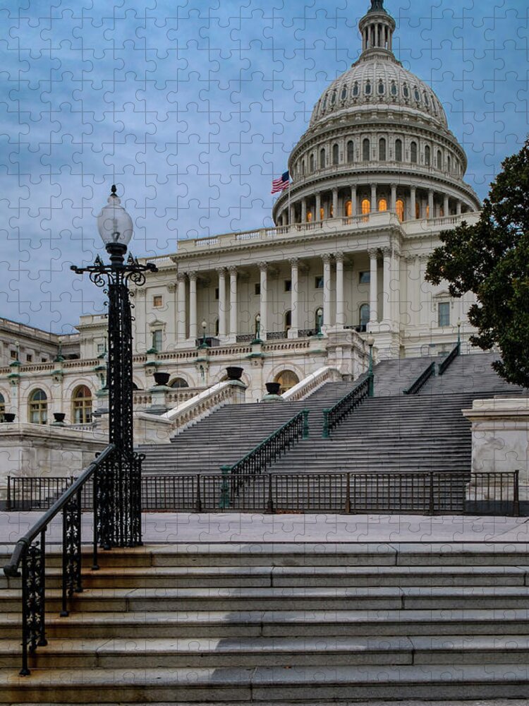 Us Capitol Building Jigsaw Puzzle featuring the photograph US Capitol Building Twilight by Susan Candelario