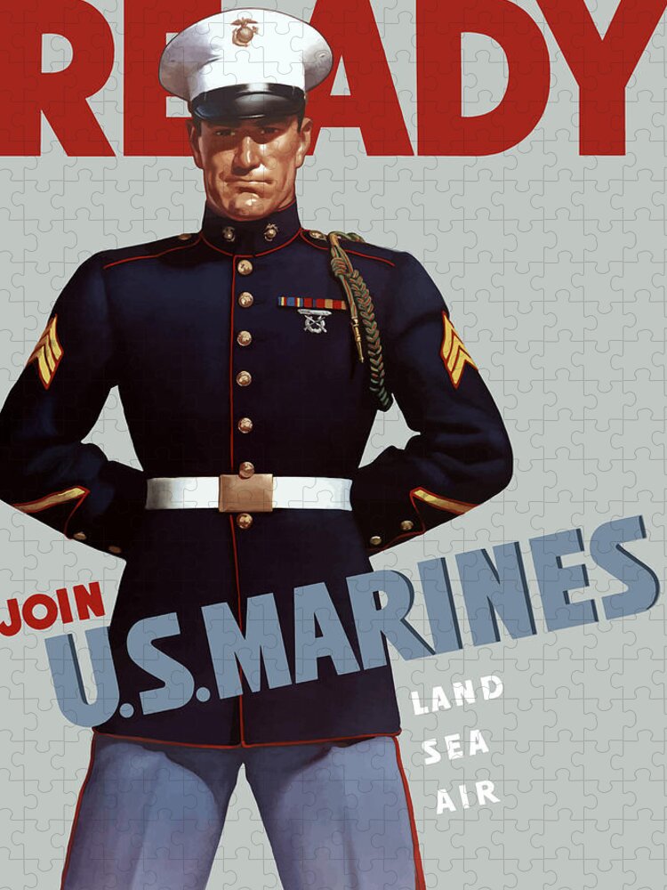 Marine Recruiting Jigsaw Puzzle featuring the painting US Marines - Ready by War Is Hell Store