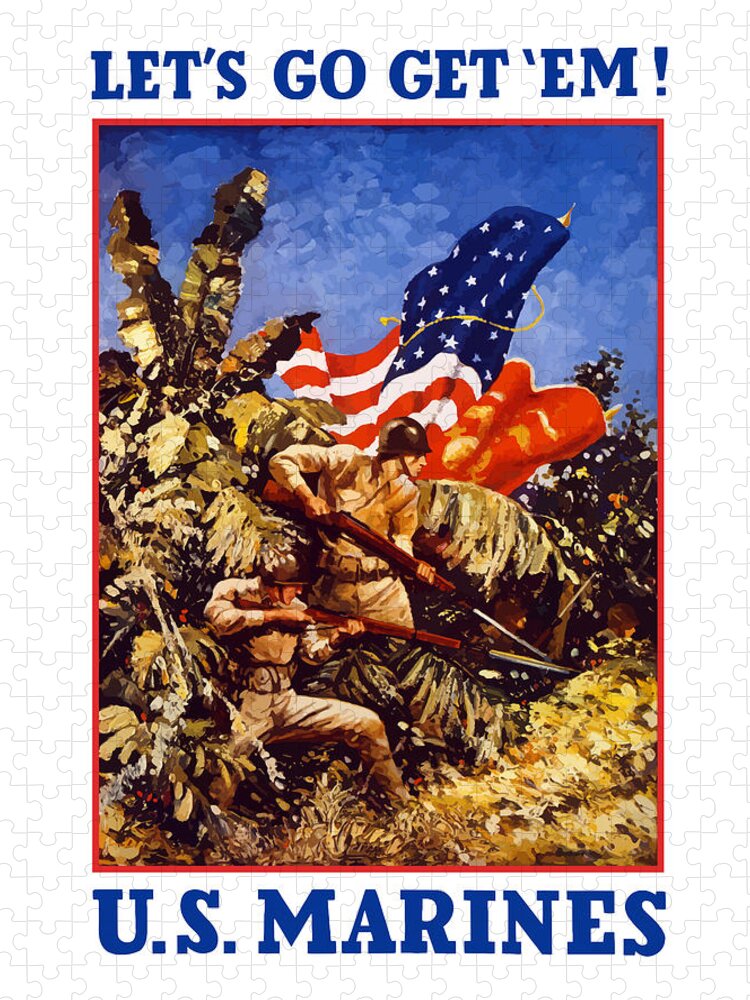 Marines Jigsaw Puzzle featuring the painting US Marines - WW2 by War Is Hell Store