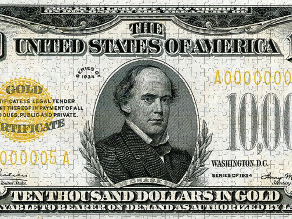 U.S. Ten Thousand Dollar Bill - 1934 $10000 USD Treasury Note Jigsaw Puzzle  by Serge Averbukh - Pixels