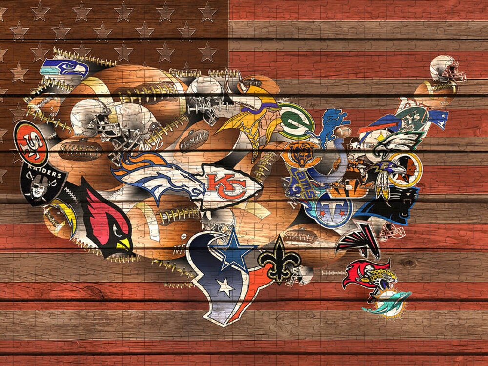 Nfl Jigsaw Puzzle featuring the painting Usa Nfl Map Collage 6 by Bekim M