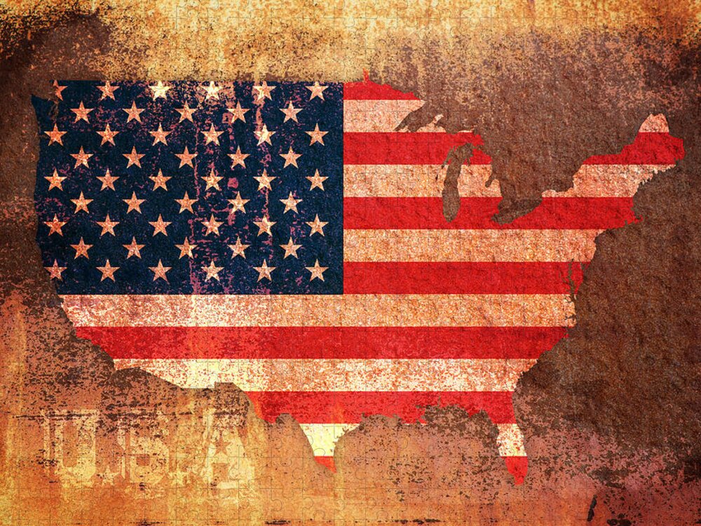 Us Flag Jigsaw Puzzle featuring the digital art USA Star and Stripes Map by Michael Tompsett