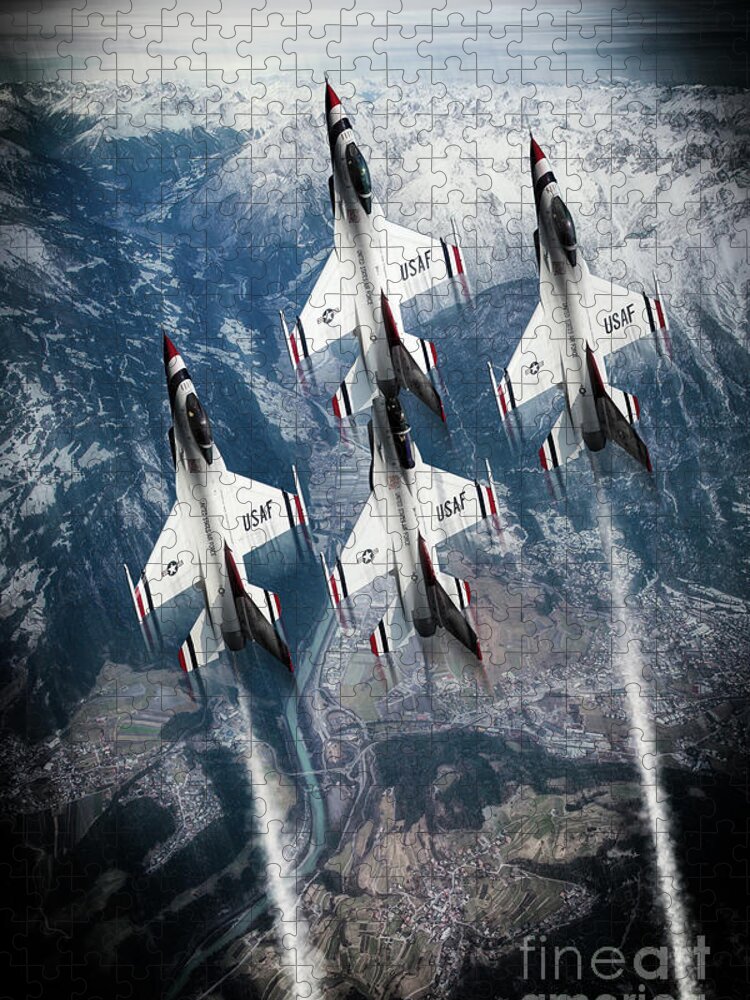 Thunderbirds Jigsaw Puzzle featuring the digital art USAF Thunderbirds by Airpower Art