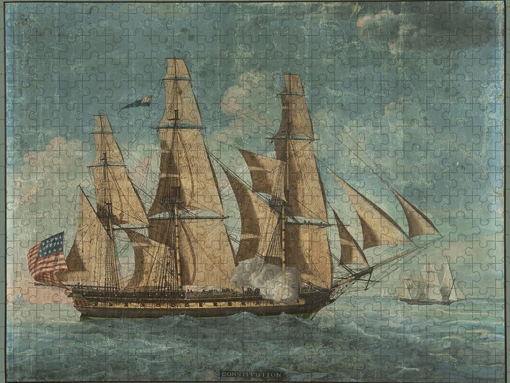 Attributed To Michel Felice Corne Jigsaw Puzzle featuring the drawing USS Constitution by Attributed to Michel Felice Corne