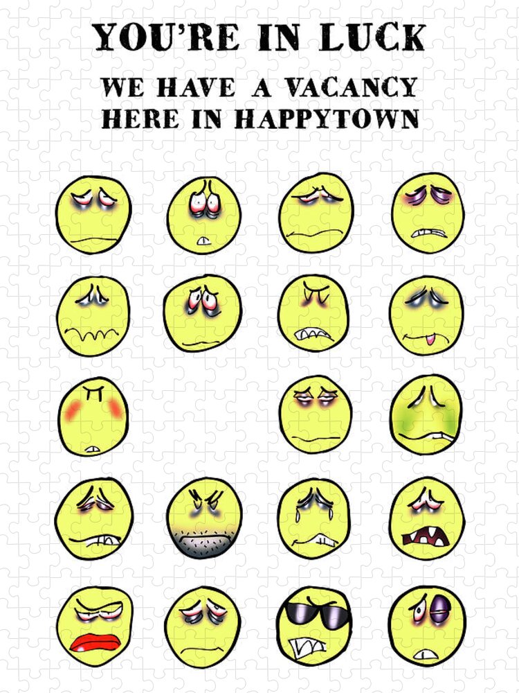 Smiley Jigsaw Puzzle featuring the digital art Vacancy In Happytown by Mark Armstrong