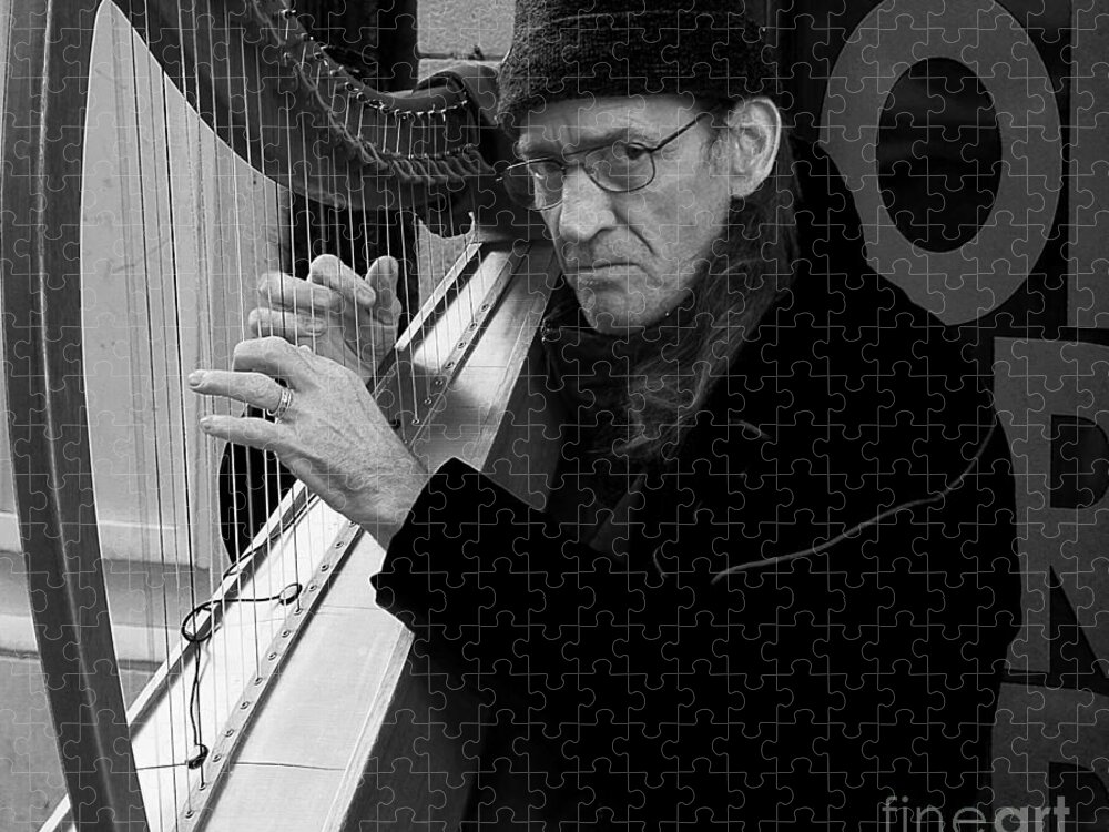 Black And White Portrait Jigsaw Puzzle featuring the photograph Vagrant music by Elena Perelman