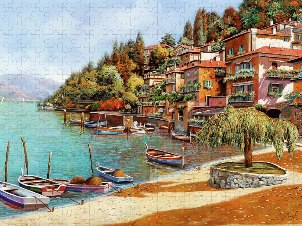 Lake Como Jigsaw Puzzle featuring the painting Varenna sul lago di como by Guido Borelli