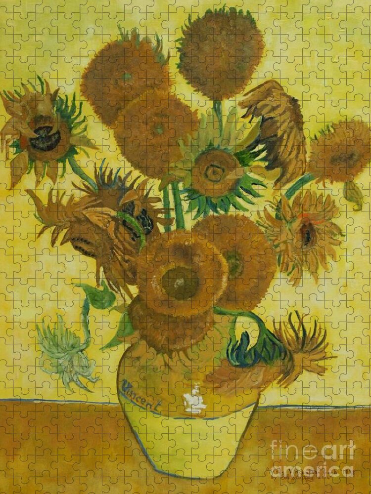 Sunflowers Jigsaw Puzzle featuring the painting Vase withFifteen Sunflowers by Bob Williams
