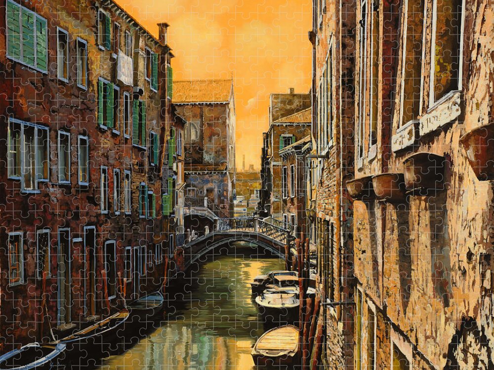 Venice Puzzle featuring the painting Venezia Al Tramonto by Guido Borelli