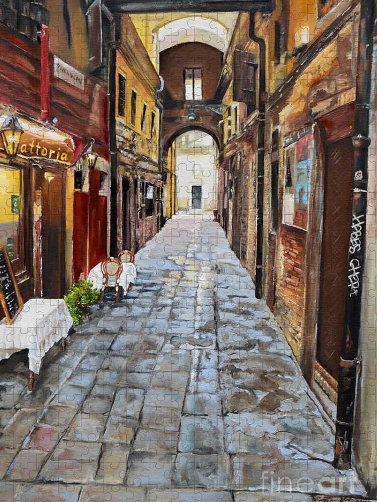 Jan Dappen Jigsaw Puzzle featuring the painting Venezia - Alley on Parangon in Venice by Jan Dappen