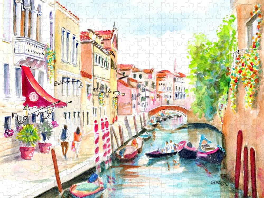 Venice Jigsaw Puzzle featuring the painting Venice Canal Boscolo Venezia by Carlin Blahnik CarlinArtWatercolor