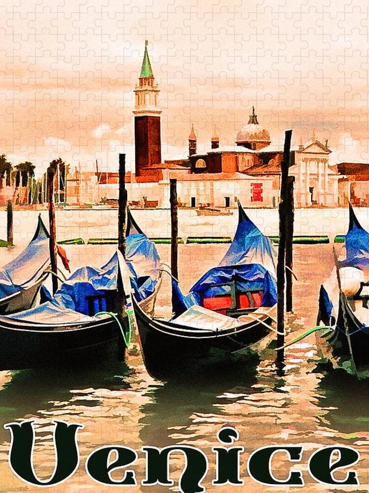 Venice Jigsaw Puzzle featuring the painting Venice, city of romance, Italy, gondolas by Long Shot