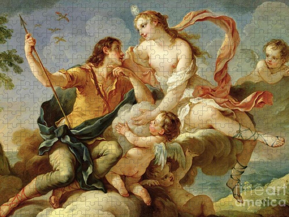 Venus Jigsaw Puzzle featuring the painting Venus and Adonis by Charles Joseph Natoire