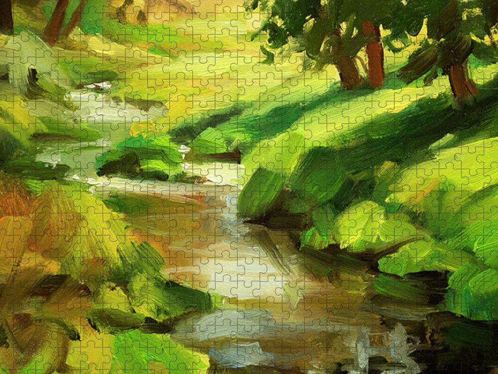River Jigsaw Puzzle featuring the painting Verdant Banks by Steve Henderson