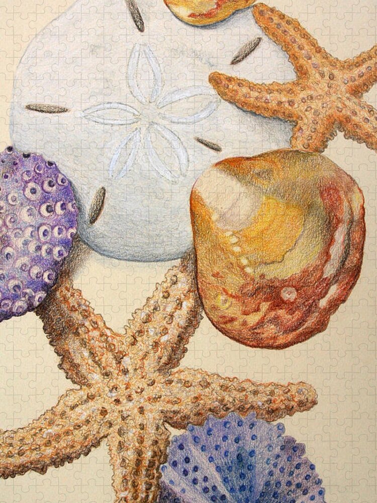 Shells Jigsaw Puzzle featuring the drawing Vertical Starfish by Glenda Zuckerman