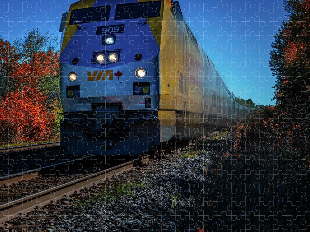 Autumn Jigsaw Puzzle featuring the photograph VIA Canada 150 by Roger Monahan