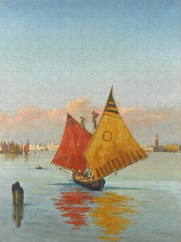 Achille Vertunni Jigsaw Puzzle featuring the painting View Across the Lagoon. Venice by Achille Vertunni
