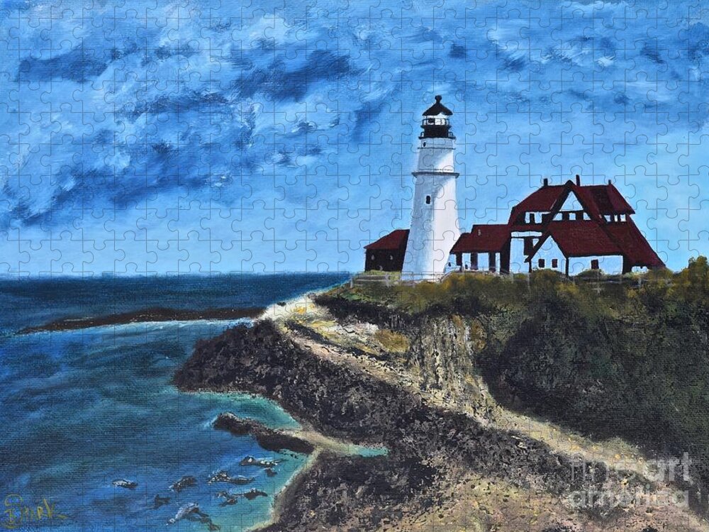  Jigsaw Puzzle featuring the painting View from the North Portland Head Light by Barrie Stark