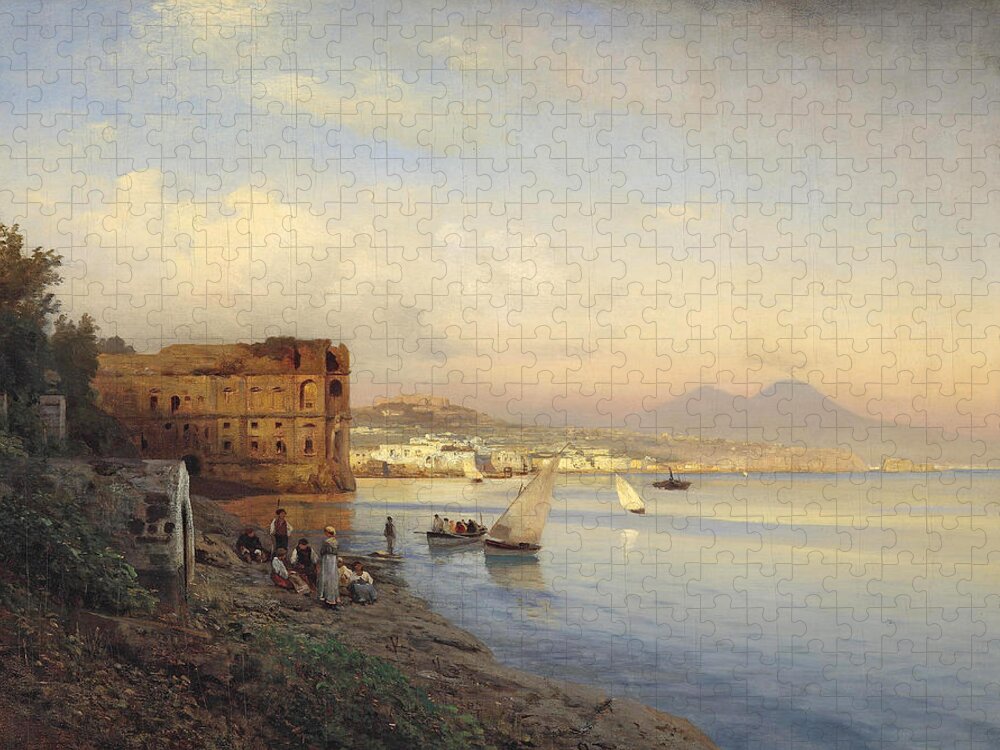 Albert Flamm Jigsaw Puzzle featuring the painting View of the Bay of Naples by Albert Flamm
