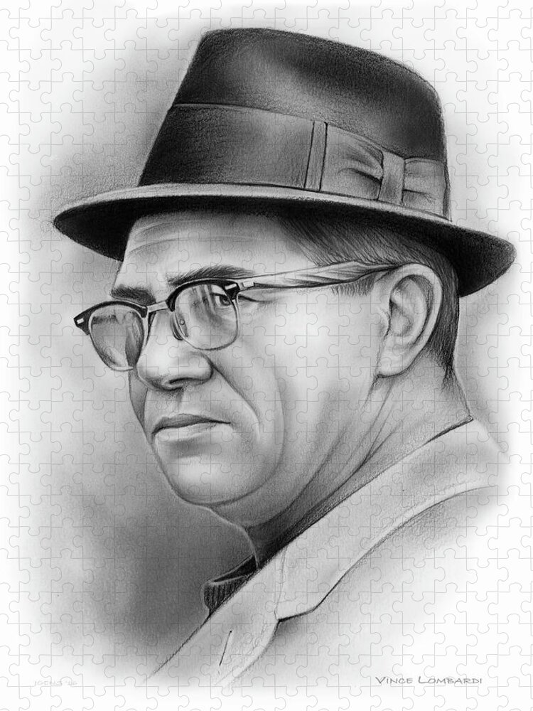 Vince Lombardi Jigsaw Puzzle featuring the drawing Vince Lombardi by Greg Joens